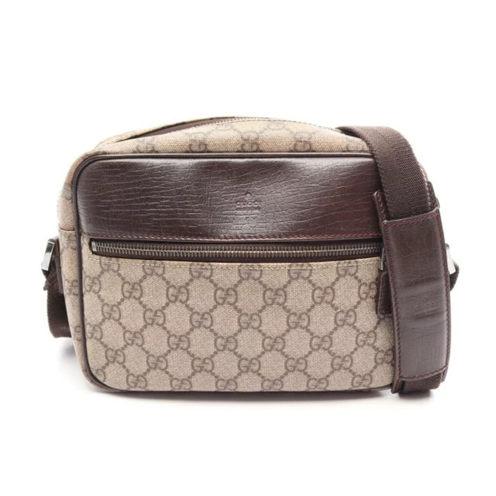 Gucci GG Plus Shoulder Bag Canvas Leather Beige Cream Brown